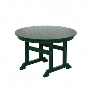 Hayes 47 in. All Weather HDPE Plastic Round Outdoor Dining Trestle Table with Umbrella Hole in Dark Green