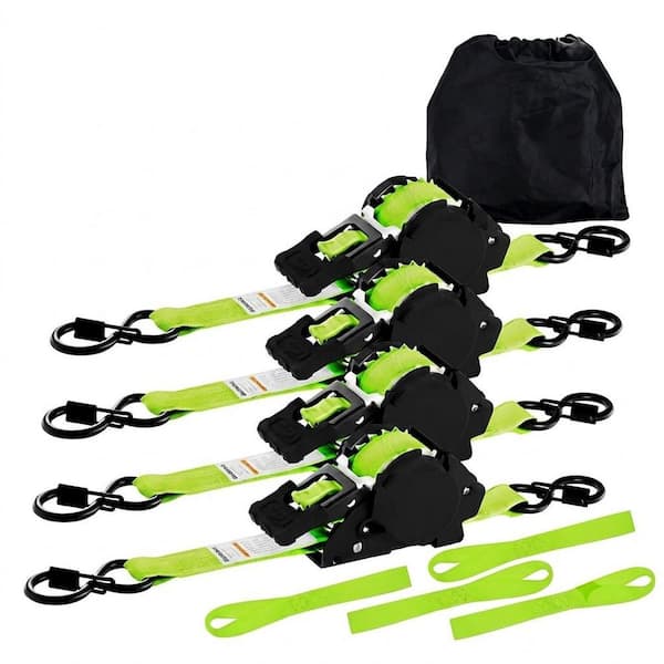 12ft x 1in Ratchet Tie Down Straps Heavy Duty Secure Fastening System for Cargo Motorcycle Trailer Neon Green 4 Pack
