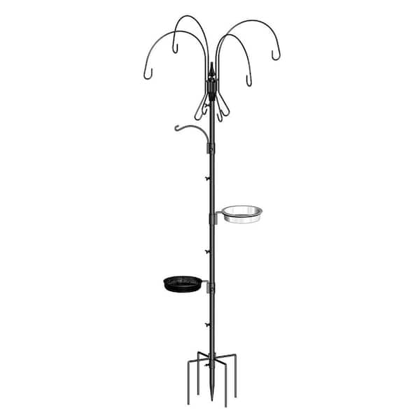 Black Metal Bird Feeder Bird Feeding Pole, 75 in. 4 Hooks Heavy-Duty Feeder and Water Dispenser Shepherd Hook