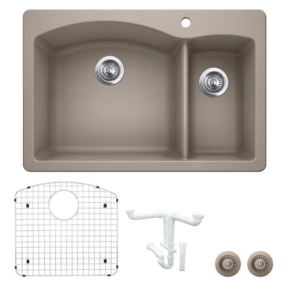 Diamond 33 in. Drop-in/Undermount Double Bowl Truffle Granite Composite Kit