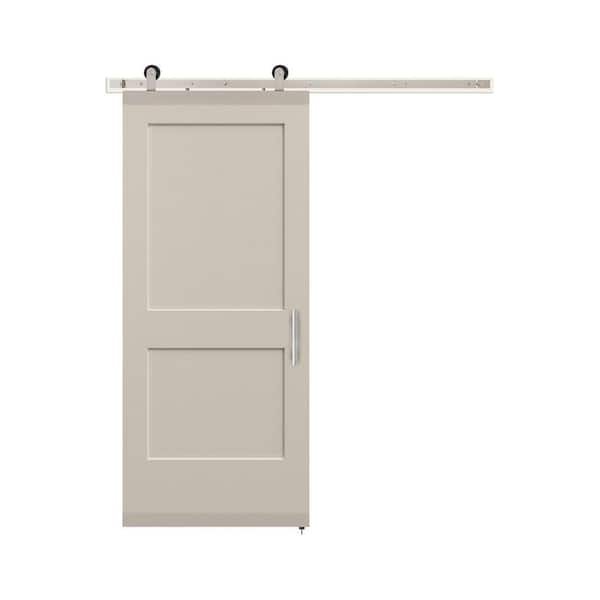 JELD-WEN 36 in. x 84 in. Monroe Primed Smooth Molded Composite MDF Barn Door with Modern Hardware Kit