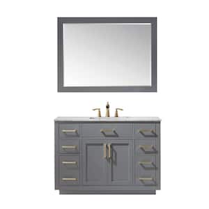 Ivy 48 in. Single Bathroom Vanity Set in Gray and Carrara White Marble Countertop with Mirror