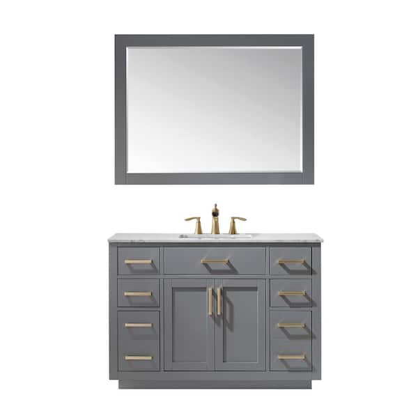 Altair Ivy 48 in. Single Bathroom Vanity Set in Gray and Carrara White Marble Countertop with Mirror
