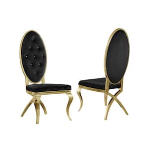 Ben Black Velvet Gold Stainless Steel Chairs (Set of 2)