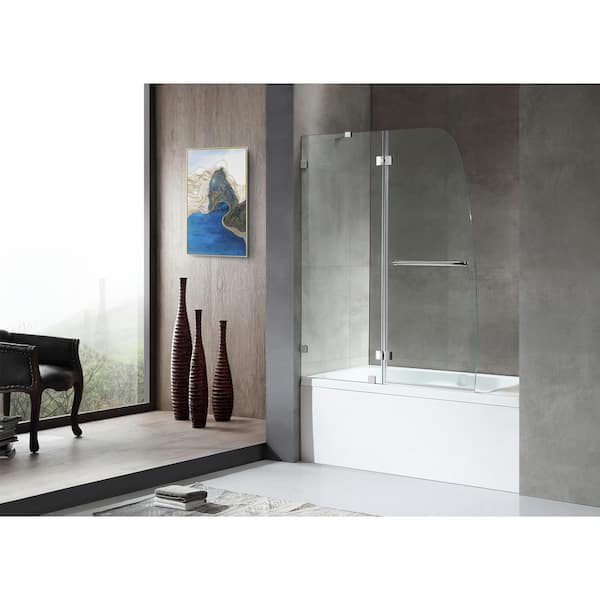 Pacific 48 in. x 58 in. Frameless Hinged Bathtub Door in Chrome