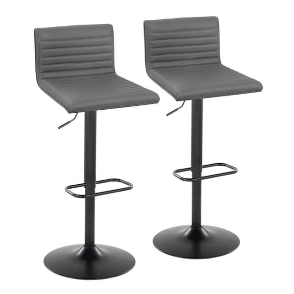Lumisource Mason 43 in. Adjustable Height Grey Faux Leather & Black Metal Bar Stool with Rounded Rectangle Footrest (Set of 2)