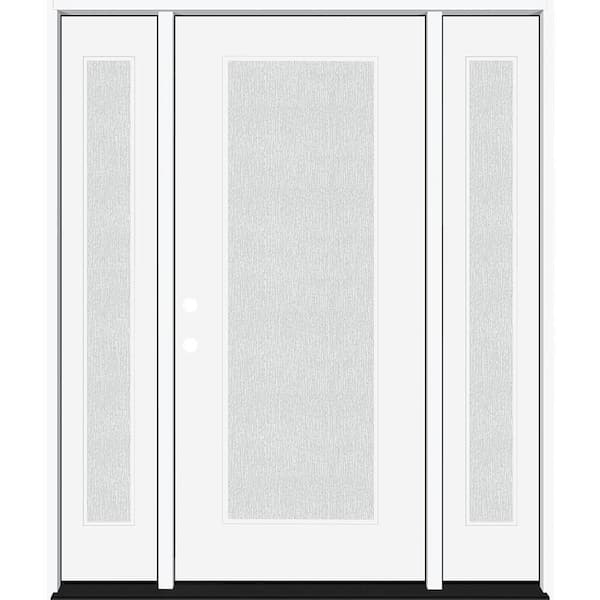 Steves & Sons Legacy 64 in. x 80 in. Full Lite Rain Glass RHIS White Primed Fiberglass Prehung Front Door with Dbl 12 in. SL