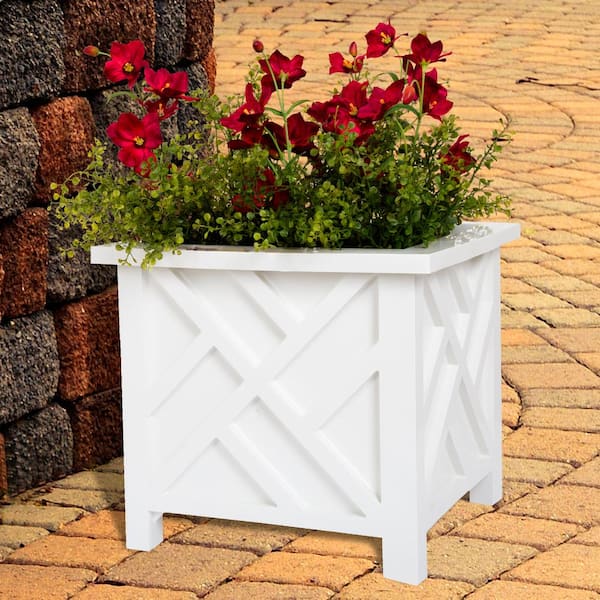 14.75 in. x 14.75 in. White Plastic Garden Planter Box