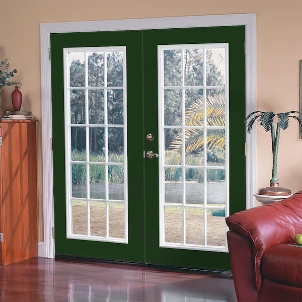 72 in. x 80 in. Conifer Steel Prehung Right-Hand Inswing 15-Lite Clear Glass Patio Door with Brickmold