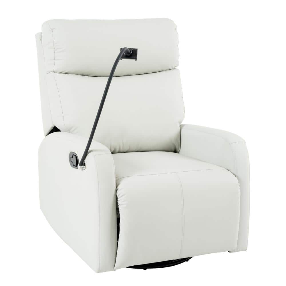 Light Gray Faux Leather Swivel Recliner with Metal Frame