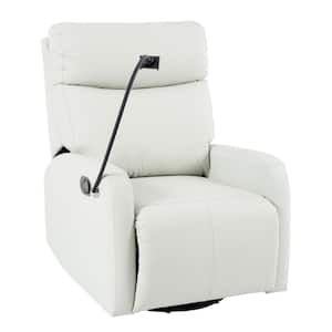 Light Gray 360° Swivel PU Manual Recliner Chair Nursery Rocking Chair with Phone Holder