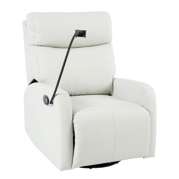 Merax Light Gray 360° Swivel PU Manual Recliner Chair Nursery Rocking Chair with Phone Holder
