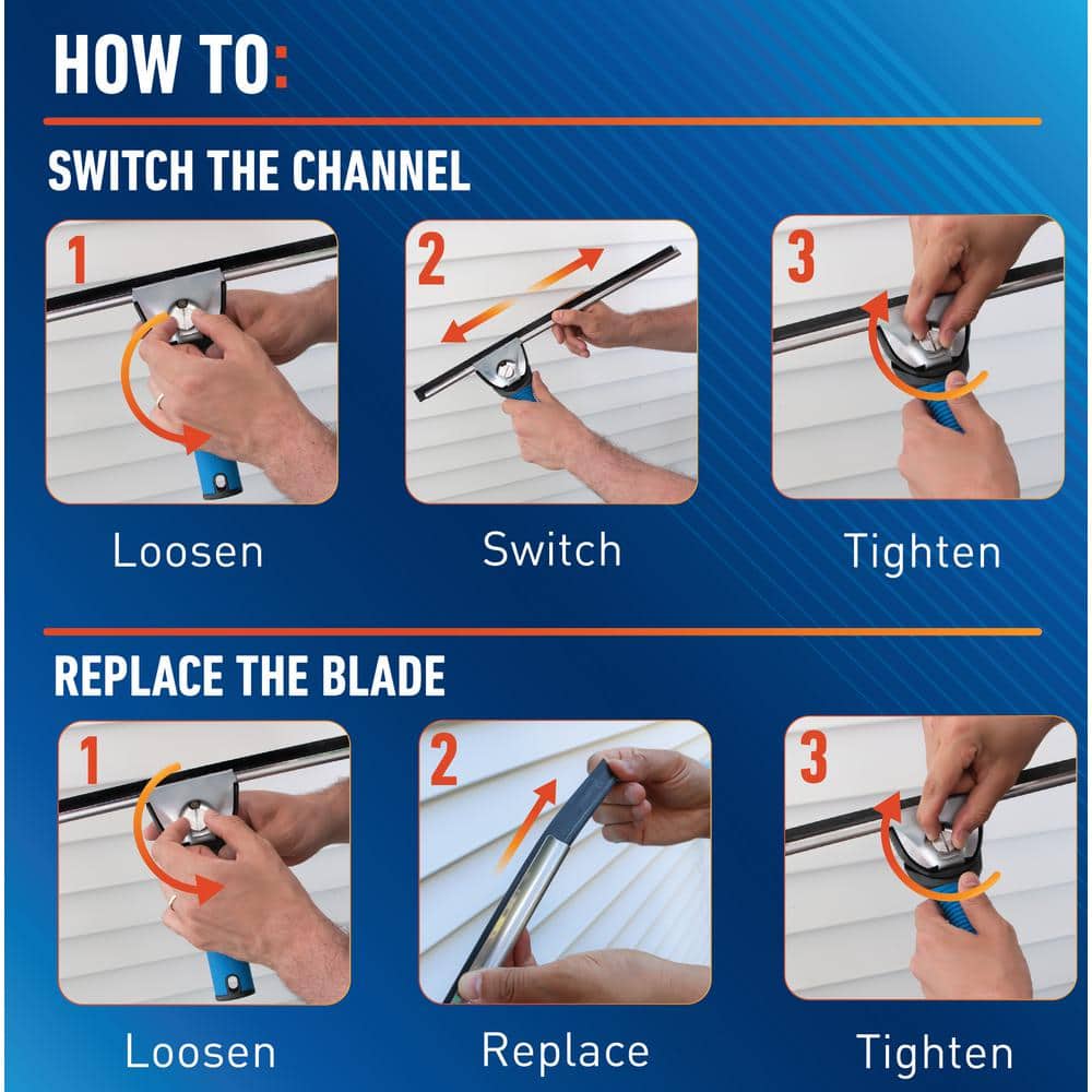 18-Inch Blue and Black Plastic Window Squeegee with Interchangeable Blades