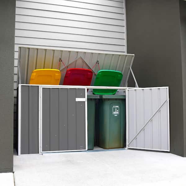 Utility 7.5 ft. W x 2.5 ft. D Garbage Can Metal Storage Shed in Woodland Gray with SNAPTiTE Assembly System (19 sq. ft.)