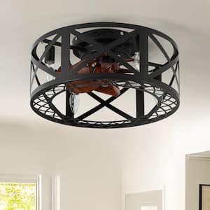 18 in. 4-Light Indoor Black Flush Mount Ceiling Fan with Light and Remote Low Profile Bedroom Ceiling Fan Light