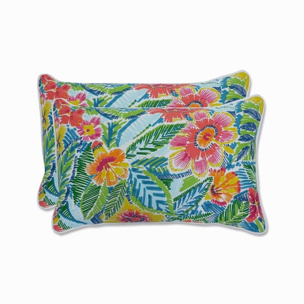 Pillow Perfect Floral Multicolored Rectangular Outdoor Lumbar Throw Pillow 2-Pack