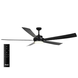 Pleasanton 72 in. Dimmable LED Indoor/Outdoor Matte Black Ceiling Fan with Remote, 6 Speeds, 5 Blades, Reversible Motor