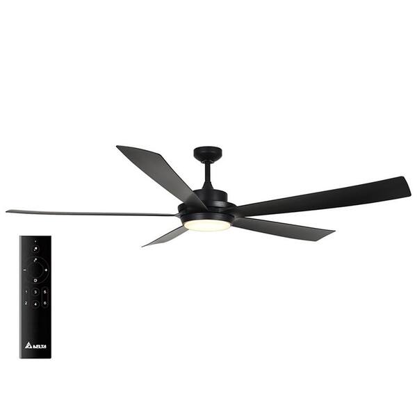 Delta Breez Pleasanton 72 in. Dimmable LED Indoor/Outdoor Matte Black Ceiling Fan with Remote, 6 Speeds, 5 Blades, Reversible Motor