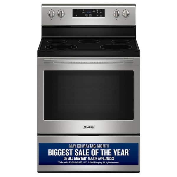 Maytag 30 in. 5 Burner Element Freestanding Electric Range in Fingerprint Resistant Stainless Steel with Steam Clean