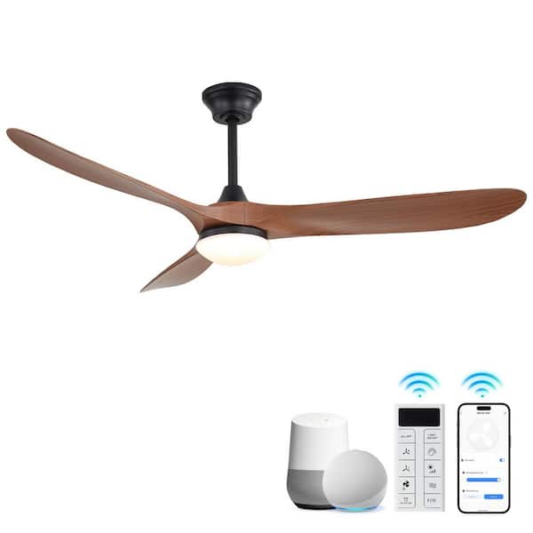 60 in. Indoor/Outdoor Smart Integrated LED Brown Downrod Ceiling Fan with Light Kit and Remote/APP Control