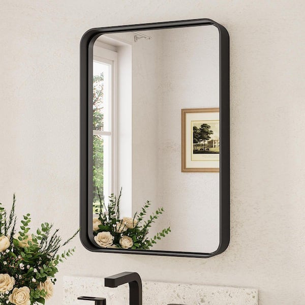 16 in. W x 24 in. H Modern Rectangular Aluminum Framed Wall Bathroom Vanity Mirror in Black Bathroom Mirror