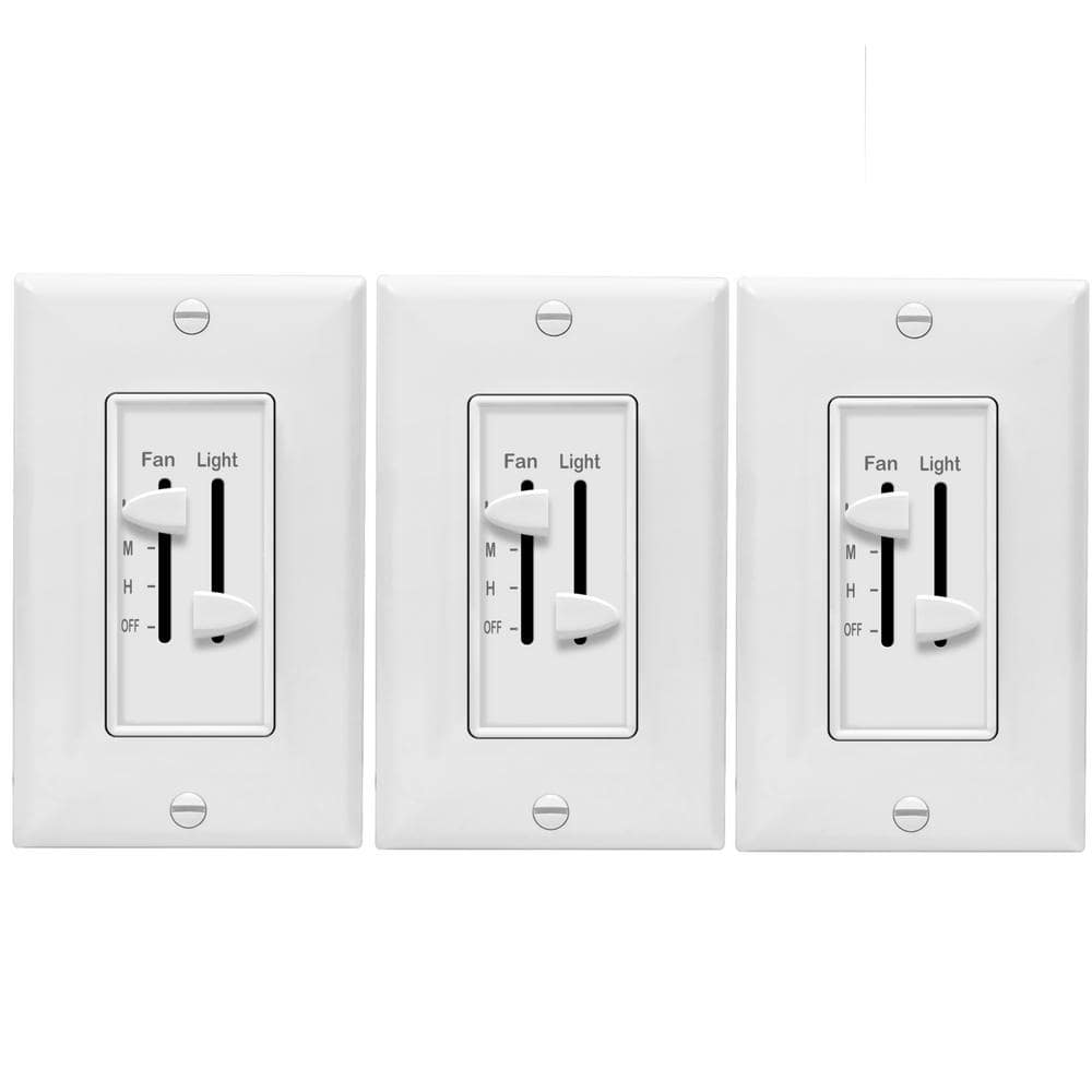 ENERLITES 2.5 Amp 3-Speed Ceiling Fan Control and LED Dimmer Light Switch in White with Wall Plates (3-Pack) - The Home Depot