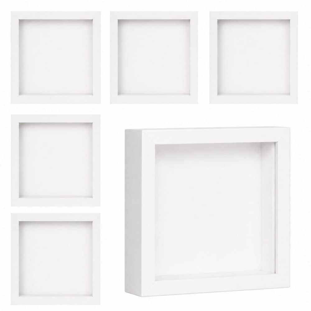 White 5 in. x 5 in. 1.2" Deep Engineered Wood Shadow Box Picture Frame 6 Pack for Wall or Tabletop Display