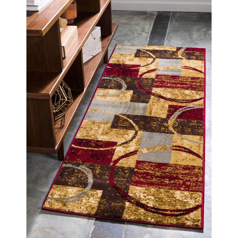 Braided Abstract Synthetic 2'2" x 6'1" Indoor Runner Rug in Multicolor