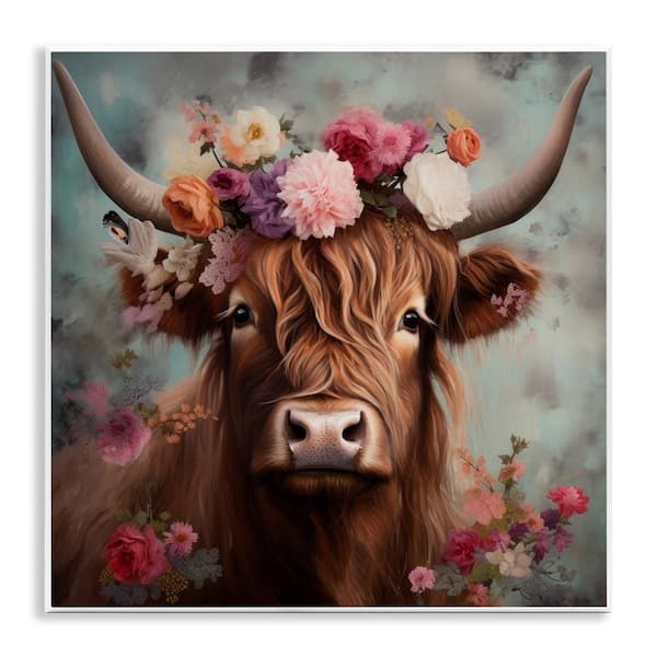 Detailed Floral Highland Cow by Irena Orlov Unframed Graphic Art Print Animal 12 in. x 12 in.