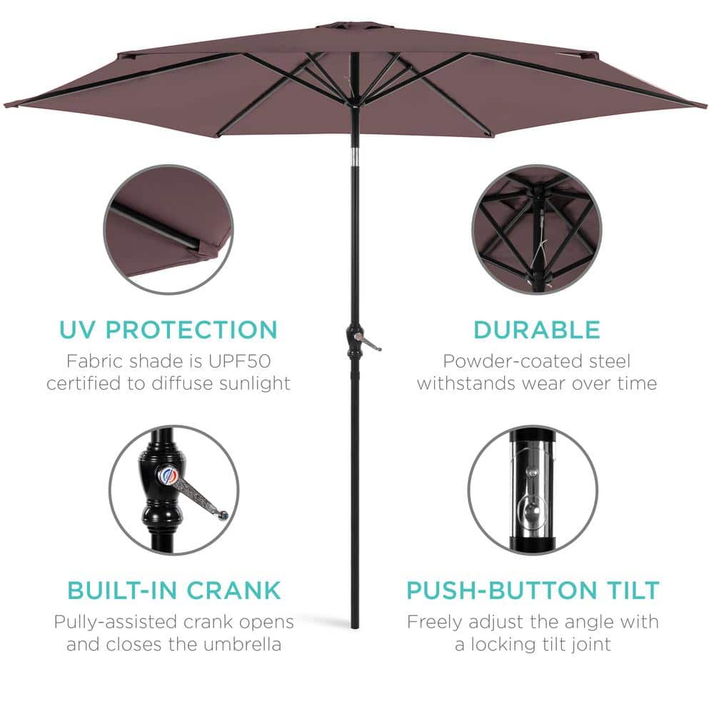 10ft Deep Taupe Steel Market Patio Umbrella with Crank and Tilt