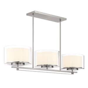 Parsons Studio 3-Light Brushed Nickel Island Chandelier with Clear and Etched White Glass Shades