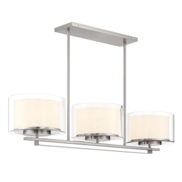 Minka Lavery Parsons Studio 3-Light Brushed Nickel Island Chandelier with Clear and Etched White Glass Shades