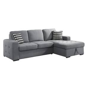 Hume 97 in. Straight Arm 2-piece Textured Fabric Sectional Sofa in Gray with Right Chaise