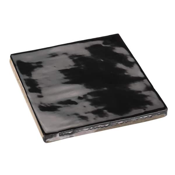 ANDOVA Jenae Vivin Black 4 in. x 4 in. Zellige Glossy Ceramic Wall Tile (5.38 sq. ft. / Case)