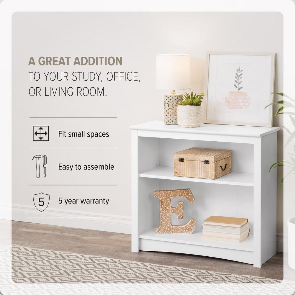 Modern White Laminate 2-Shelf Adjustable Bookcase