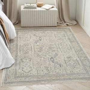 Lynx Ivory/Grey/Blue 5 ft. x 8 ft. All-Over Design Transitional Area Rug