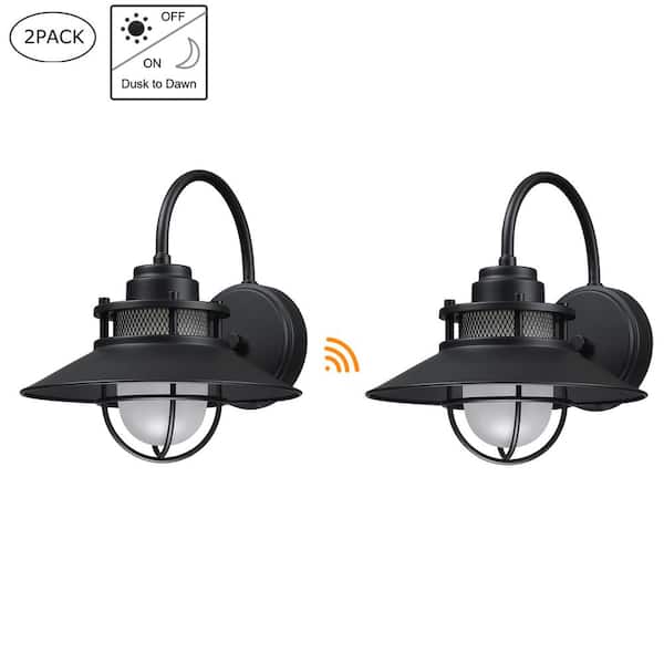Hukoro ORA 11 in. 1-Light Matte Black Dusk to Dawn Outdoor Wall Light (2-Pack)