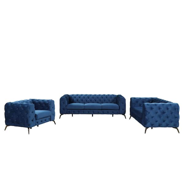 Windsor Heritage Royal Blue Velvet Fabric 3 Seater Sofa