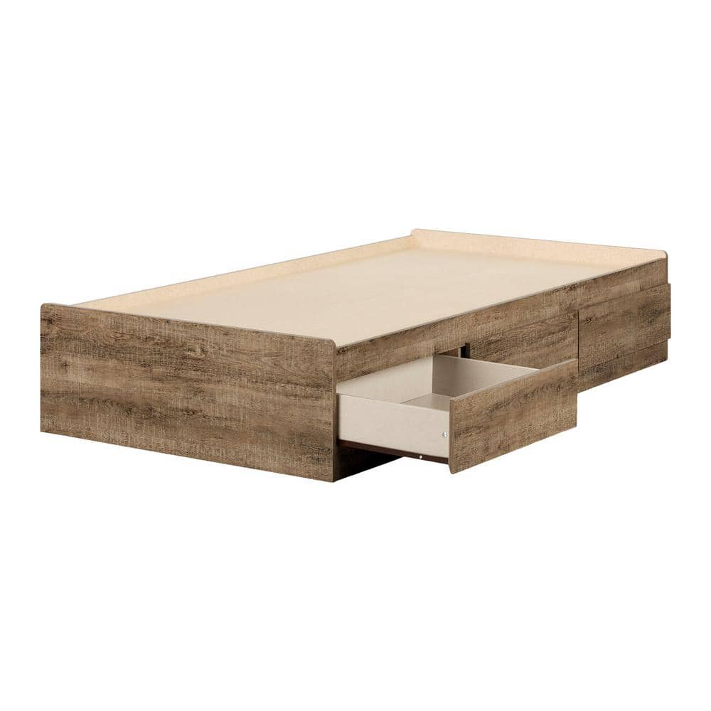 Weathered Oak Twin Platform Bed with 3 Storage Drawers