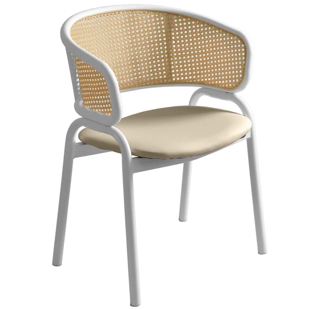 Taupe Leather Upholstered Arm Chair with White Metal Frame