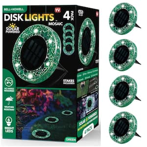 Mosaic Disk Lights Green Solar Powered LED Weather Resistant Path Lights with Mosaic Glass Top (4-Pack)