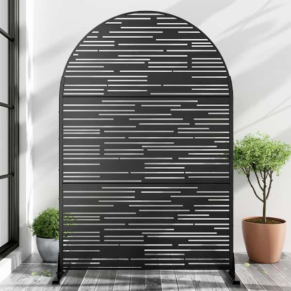 Lirago 72 in. x 47 in. Arched-Top Black Privacy Screen Galvanized Freestanding Panel