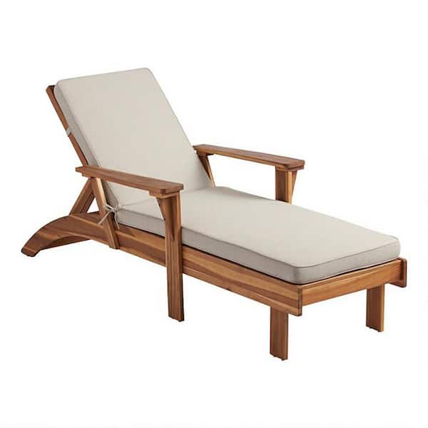 Linon Home Decor Kay Natural Brown 1 Piece Wood Outdoor Chaise Lounge with Olefin Antique White Cushion