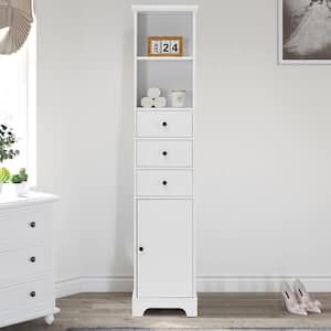 15.00 in. W x 10.00 in. D x 68.30 in. H MDF White Freestanding Linen Cabinet with Adjustable Shelves in White