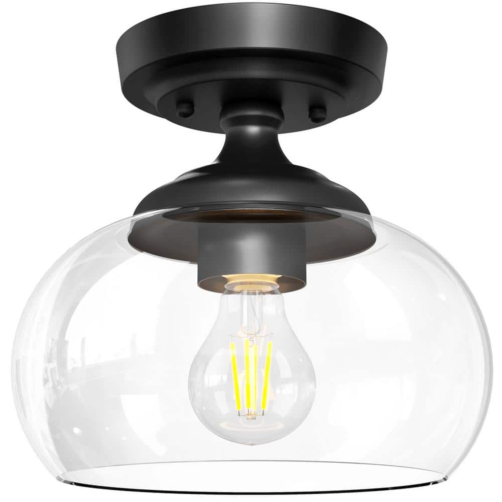 8.3 In. 1-Light Matte Black Industrial Semi-Flush Mount With Clear Glass Shade for Hallway Kitchen Bedroom Entryway price history on PriceWatchPro