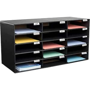 15-Compartment Cardboard Literature File Organizer, Black (2-Pack)