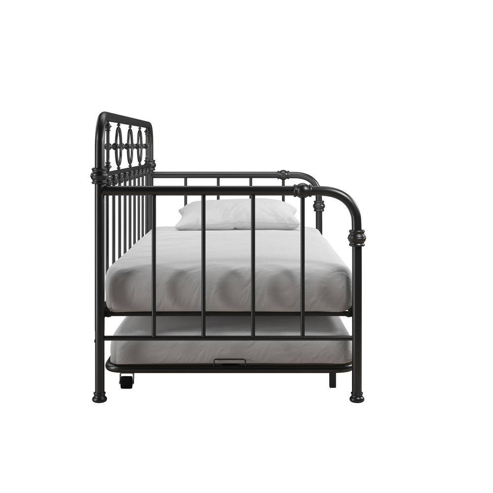 Twin Black Metal Daybed with Trundle and Drawer