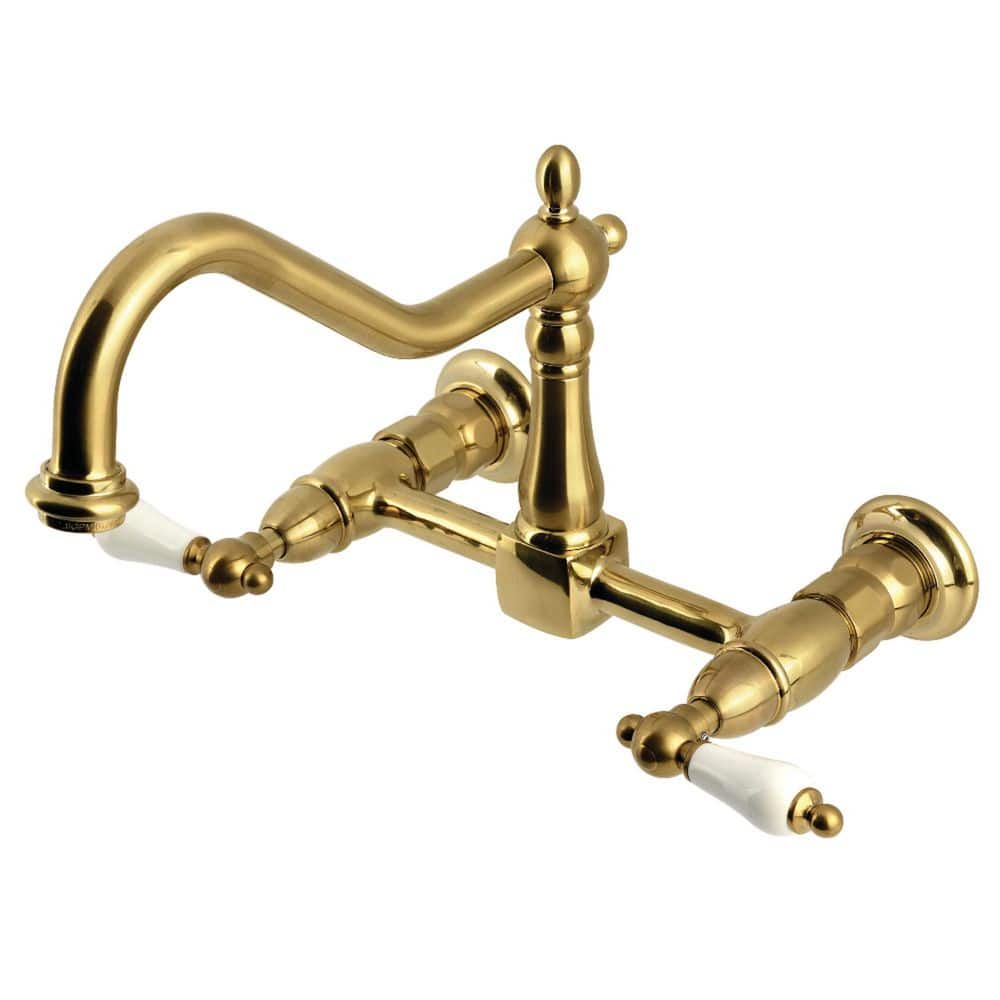 Heritage 2-Handle Wall-Mount Standard Kitchen Faucet in Brushed Brass price history on PriceWatchPro