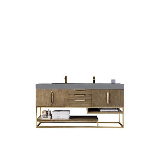 James Martin Vanities Columbia 72.5 in. W x 19 in. D x 36 in. H Bathroom Vanity in Latte Oak with Dusk Grey Glossy Composite Top