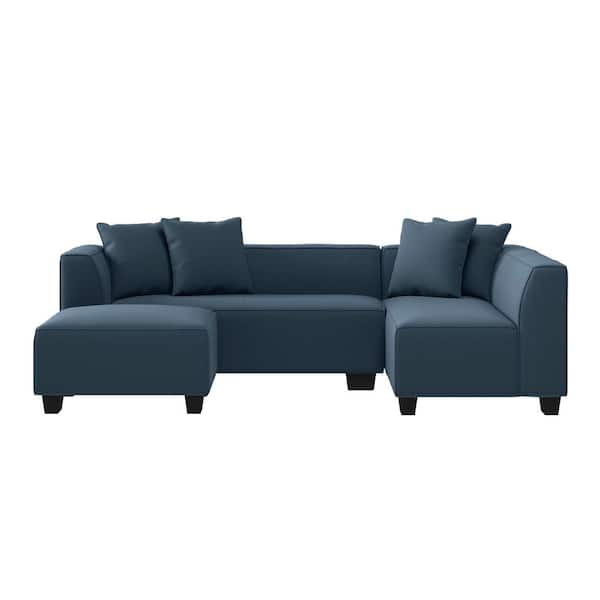 Depot with Sectional 3-Piece Polyester Handy The Right-Facing Blue Ottoman Phoenix Caribbean Living Home Sofa L-Shaped - 4-Seater PHX-SEC-CNF55
